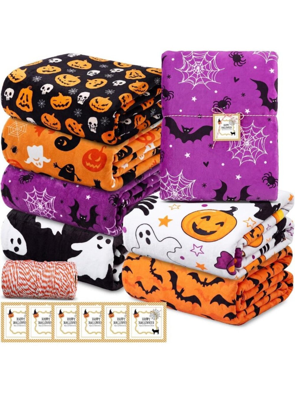 Cozy Halloween Throw Blankets Set, 50x60 Inches, 6 Pieces, Perfect for Fall
